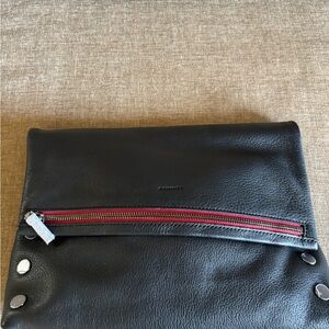 Hammitt Black Crossbody Clutch with Red Zip Accent